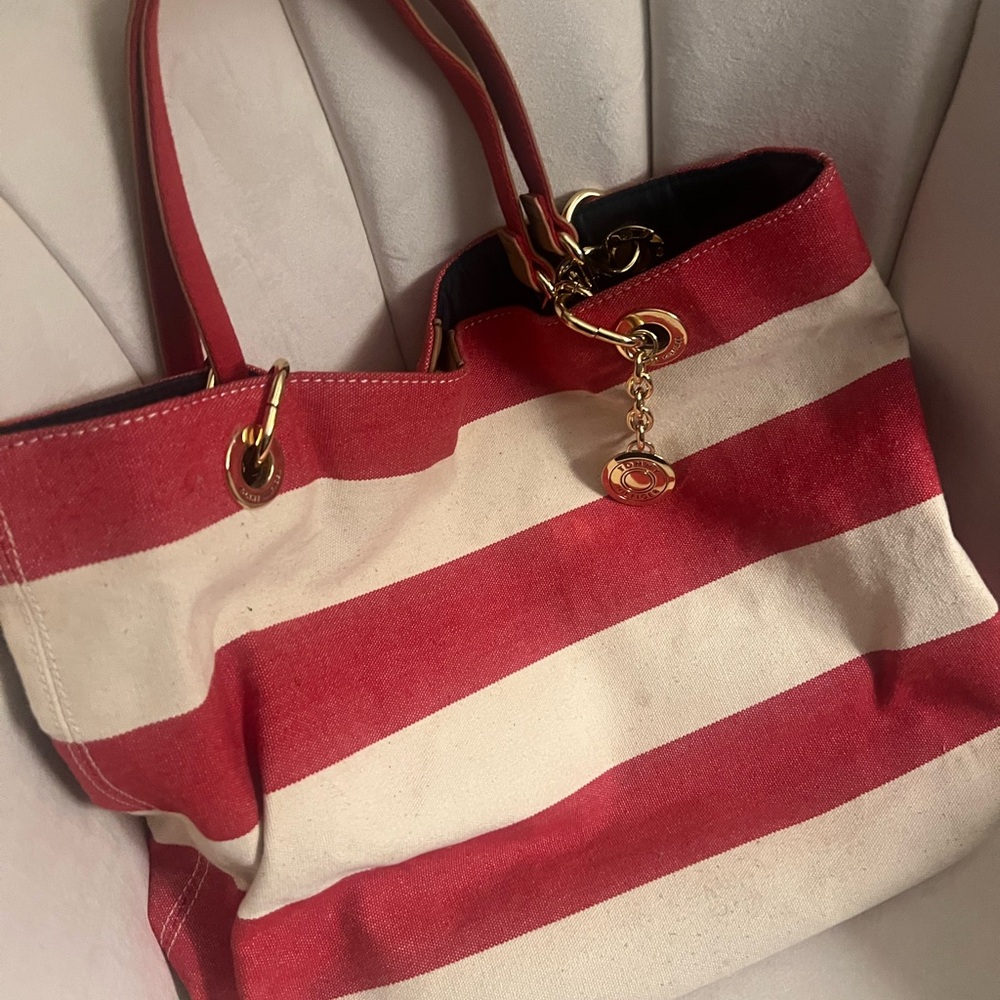 Tommy Hilfiger Red and White Striped Tote